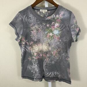 Xcit USA Vintage Y2K Tee Womens L Floral Rhinestone Embellished Garden Fairy